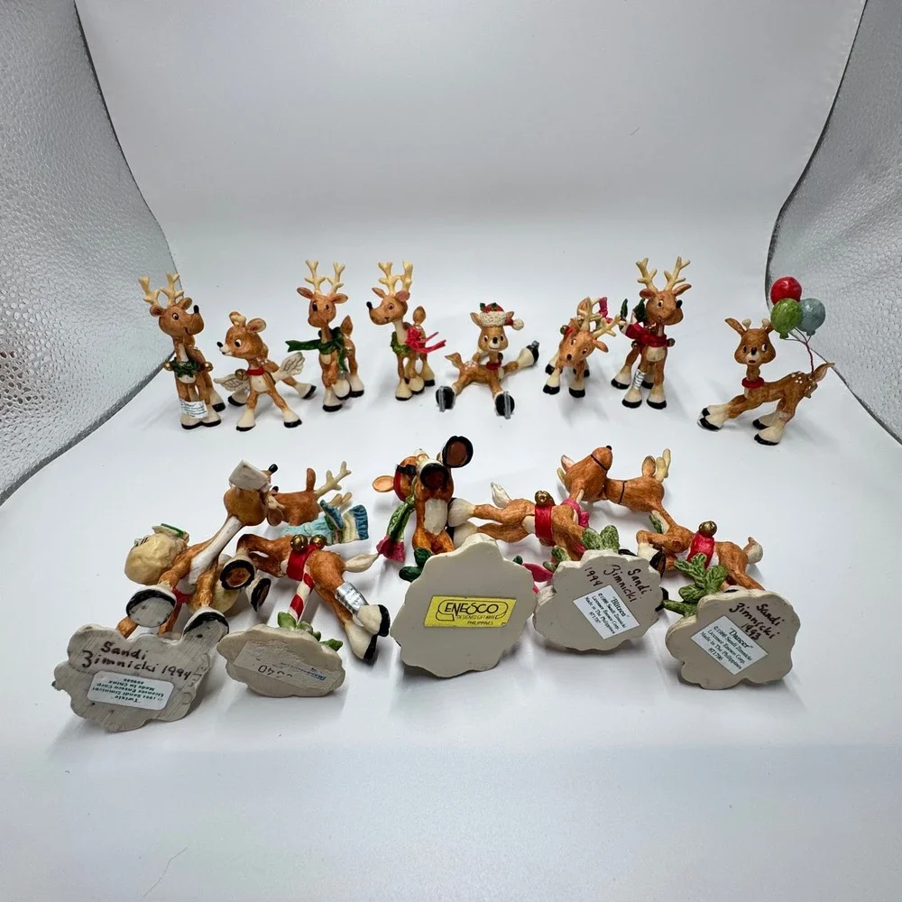 Vintage Enesco Sandi Zimnicki Reindeer Figurines Lot 1990s Christmas Decor